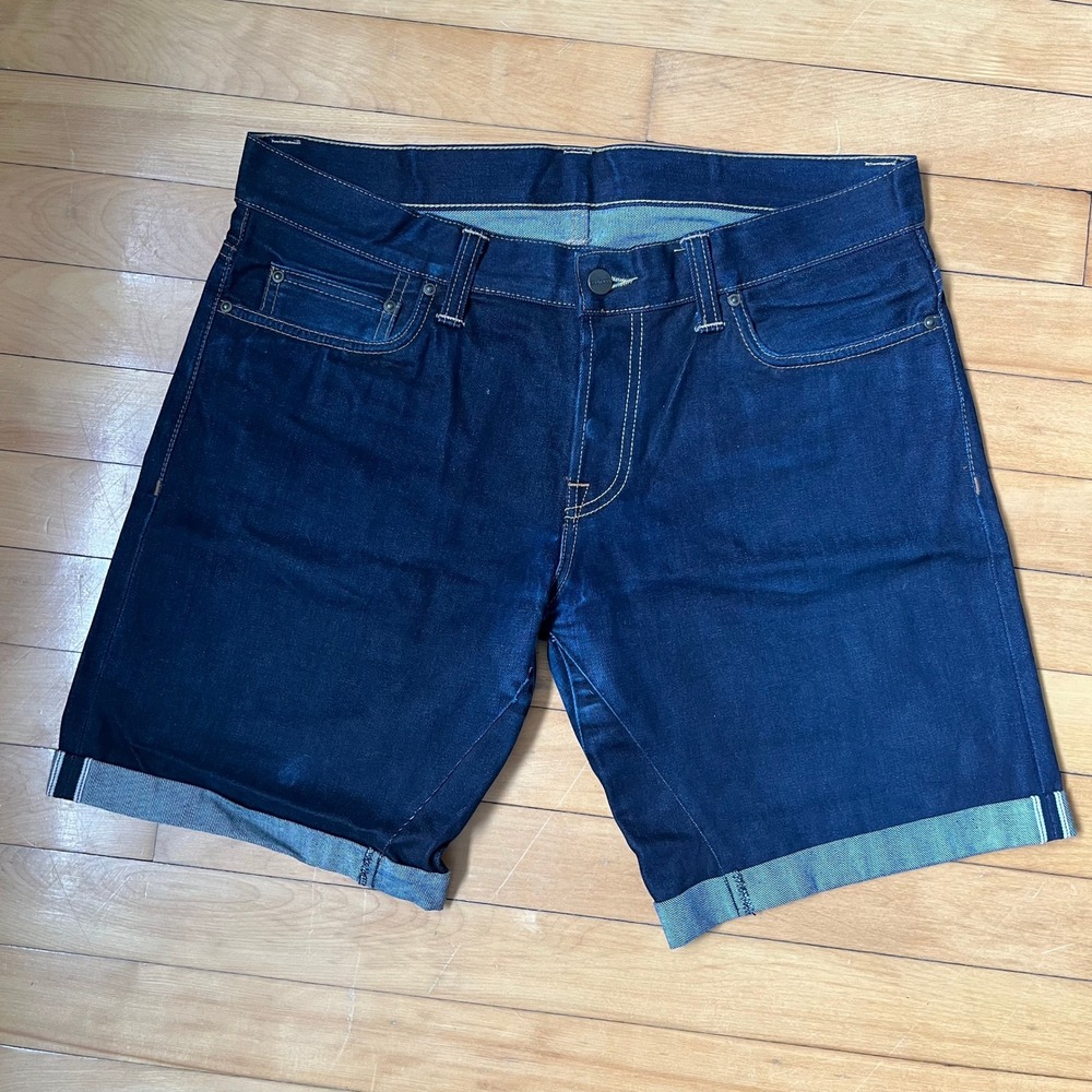 Carhartt WIP Privateer Indigo Selvedge Denim Shorts Mens 32 Button Fly Red Line